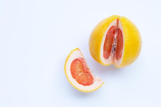 High vitamin C. Juicy grapefruit on white background.