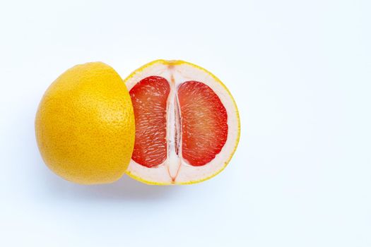 High vitamin C. Juicy grapefruit on white background.