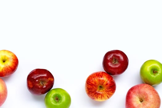 Fresh apples on white background. Top view