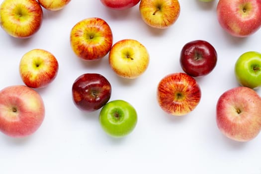 Fresh apples on white background. Top view