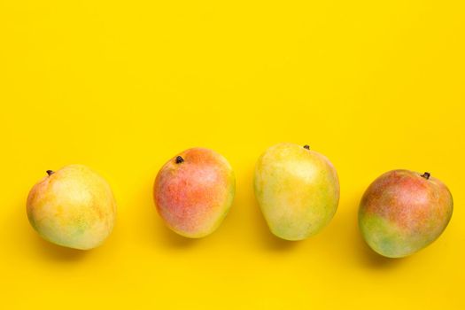 Tropical fruit, Mango on yellow background. Copy space