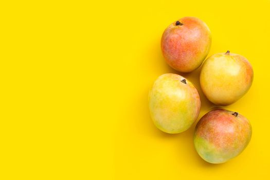 Tropical fruit, Mango on yellow background. Copy space