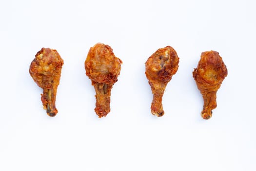 Fried chicken on white background. Copy space