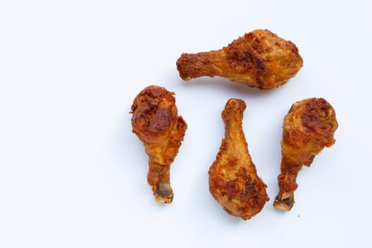 Fried chicken on white background. Copy space