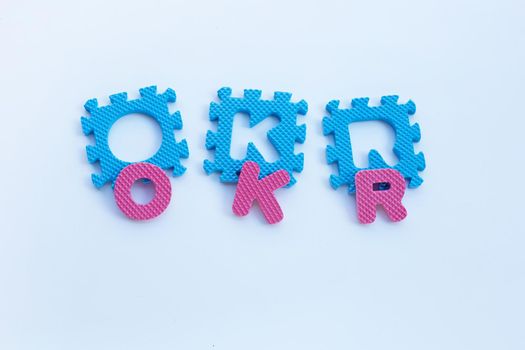 OKR alphabets on white background.