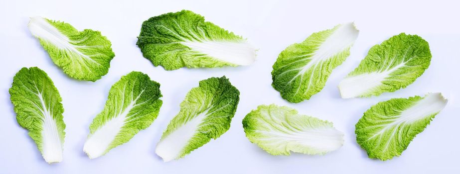 Chinese cabbage on white background. Copy space