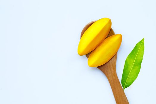 Tropical fruit, Mango on white background. Top view