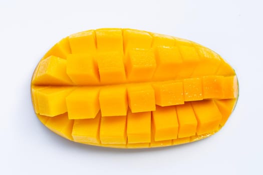 Mango slices isolated on a white background. Tropical sweet fruit concept.