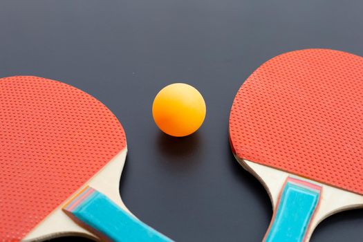 Table tennis equipment racket and ball. Sport for health concept