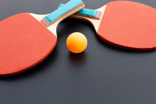 Table tennis equipment racket and ball. Sport for health concept