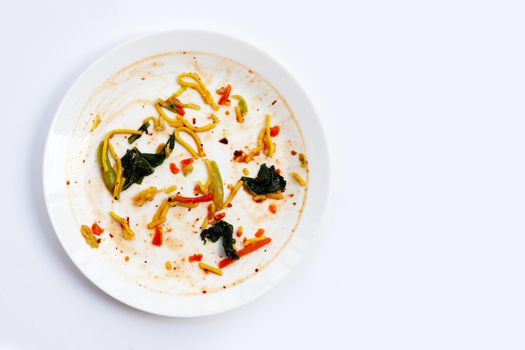 Dirty dish on dark background.
