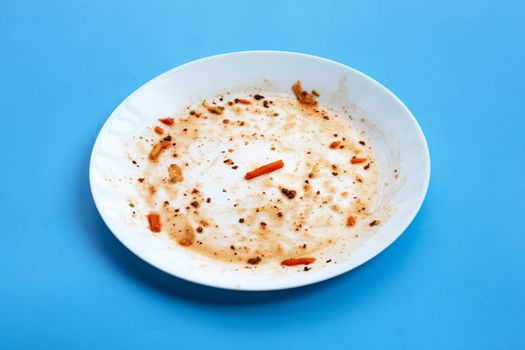 Dirty dish on blue background.