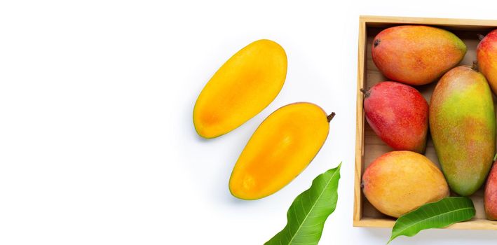 Tropical fruit, Mango  on white background. Top view