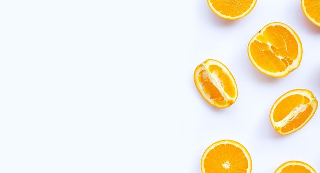 High vitamin C, Juicy and sweet. Fresh orange fruit on white background.