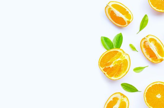 High vitamin C, Juicy and sweet. Fresh orange fruit on white background.