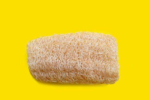 Sponge gourd for bath on yellow background. 