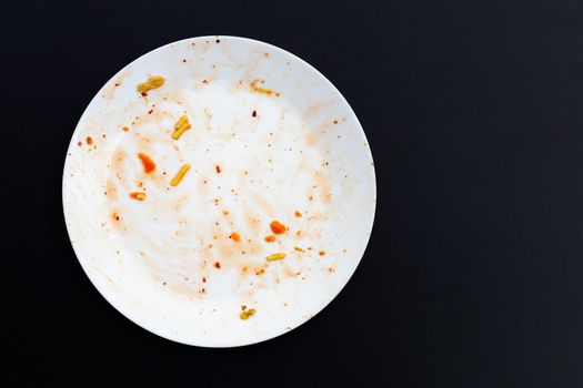 Dirty dish on dark background.