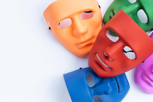 Face masks on white background. Top view