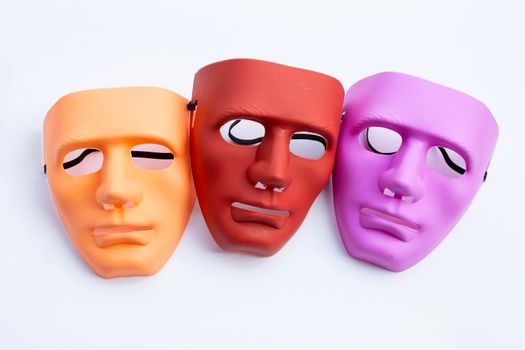 Face masks on white background. Top view