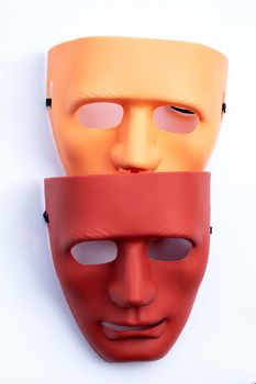 Face masks on white background. Top view