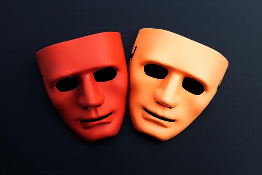 Face masks on dark background. Top view