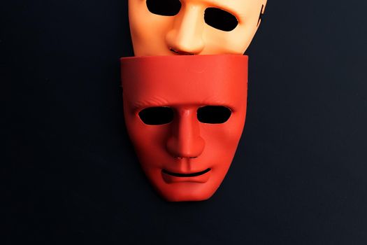 Face masks on dark background. Top view