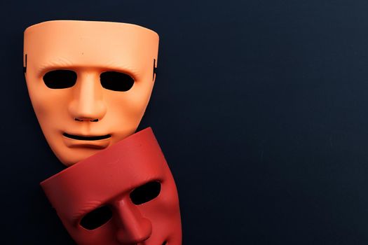 Face masks on dark background. Top view