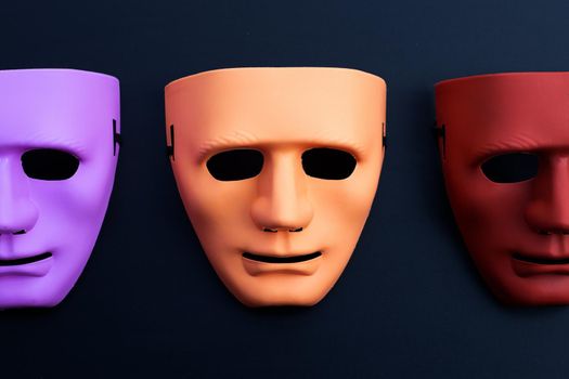 Face masks on dark background. Top view
