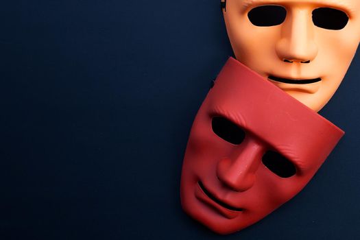Face masks on dark background. Top view