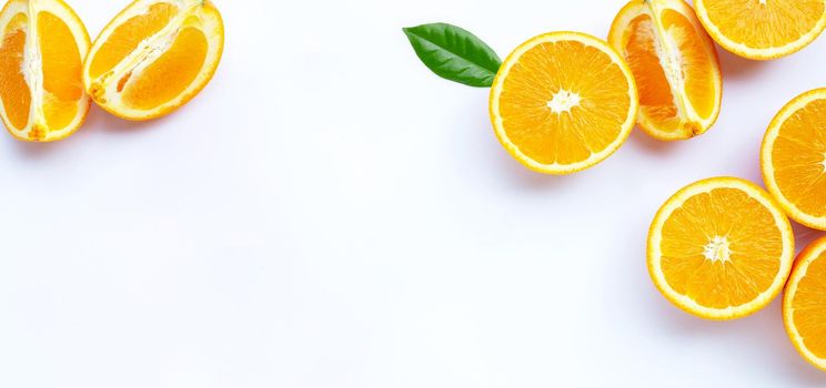 High vitamin C, Juicy and sweet. Fresh orange fruit on white background.