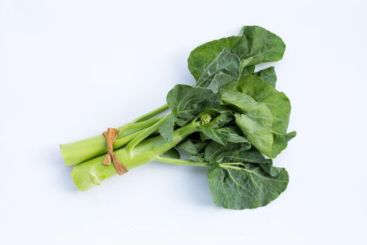 Chinese kale or Kailaan or Hong Kong kale on white background.