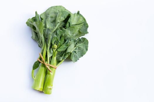 Chinese kale or Kailaan or Hong Kong kale on white background.