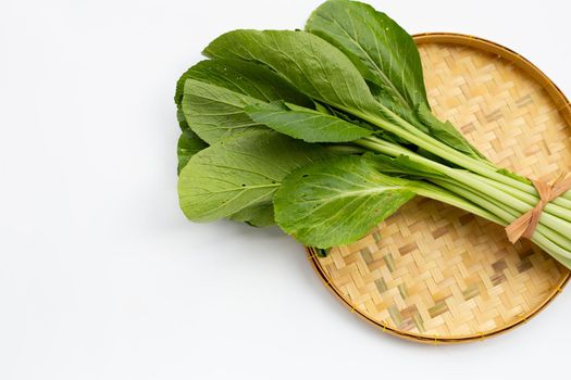 Organic choy sum on white background. 
