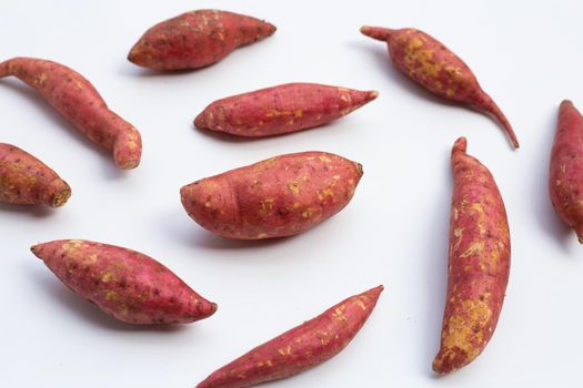Sweet potato on white background. Top view