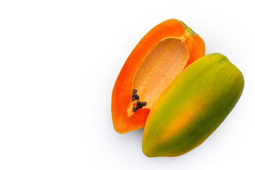 Papaya fruit on white background.
