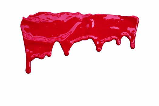 Paint red color dripping, Color cropping on white background 