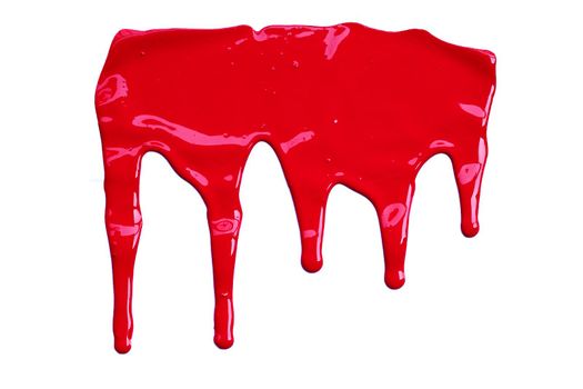 Paint red color dripping, Color cropping on white background 