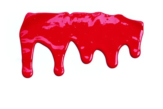 Paint red color dripping, Color cropping on white background 