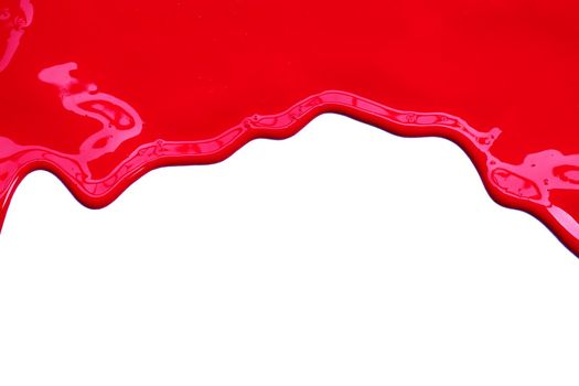 Paint red color dripping, Color cropping on white background 