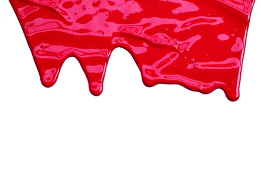Paint red color dripping, Color cropping on white background 