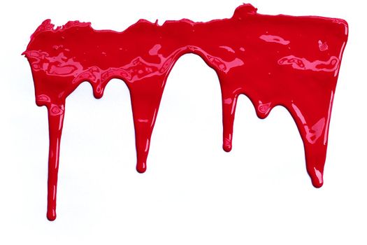 Paint red color dripping, Color cropping on white background 