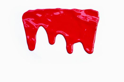 Paint red color dripping, Color cropping on white background 
