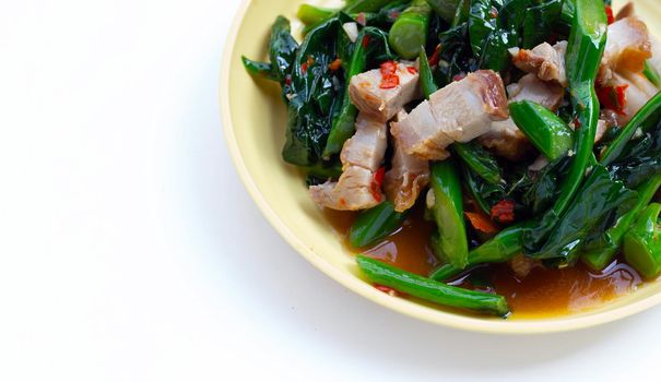 Stir fried chinese kale with crispy pork belly