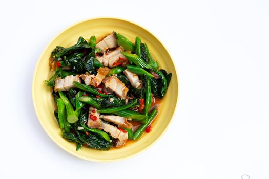 Stir fried chinese kale with crispy pork belly