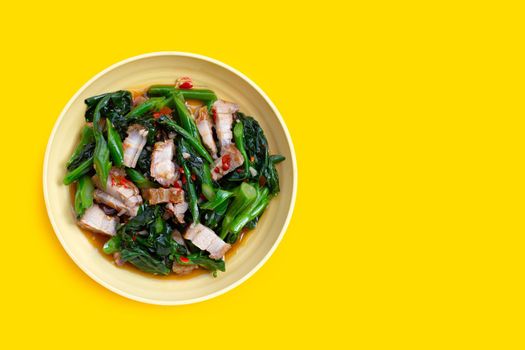 Stir fried chinese kale with crispy pork belly