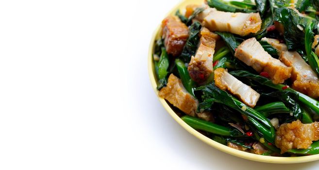 Stir fried chinese kale with crispy pork belly