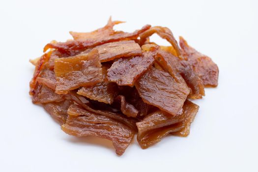 Sweet pork or pork Jerky on white background