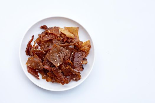 Sweet pork or pork Jerky on white background