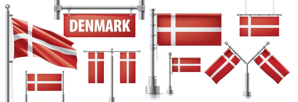 Vector set of the national flag of Denmark in various creative designs.