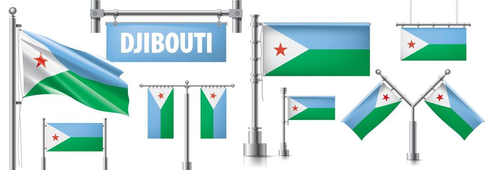 Vector set of the national flag of Djibouti in various creative designs.